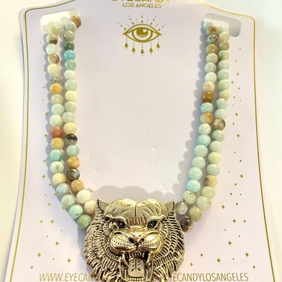Asal Amazonite Tiger Statement Beaded Necklace - Picture 3 of 6